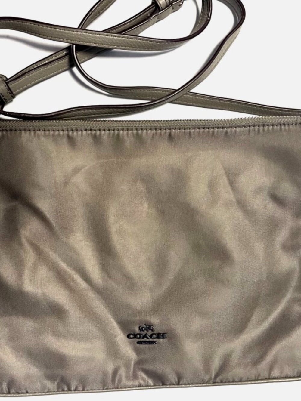 COACH Nylon Lockable Multi Pouch Taupe Gray Crossbody Satchel Bag